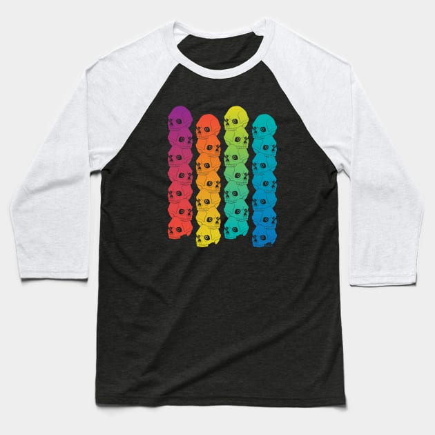 Rainbow Stacked Skull Pillars in a Pop Art Style Pattern Baseball T-Shirt by RYSHU 